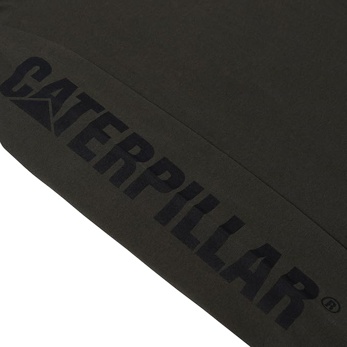 Caterpillar Trademark Banner Long Sleeve Tee Shirts for Men with Center Back Neck Wire Management Loop and Cat Workwear Logo