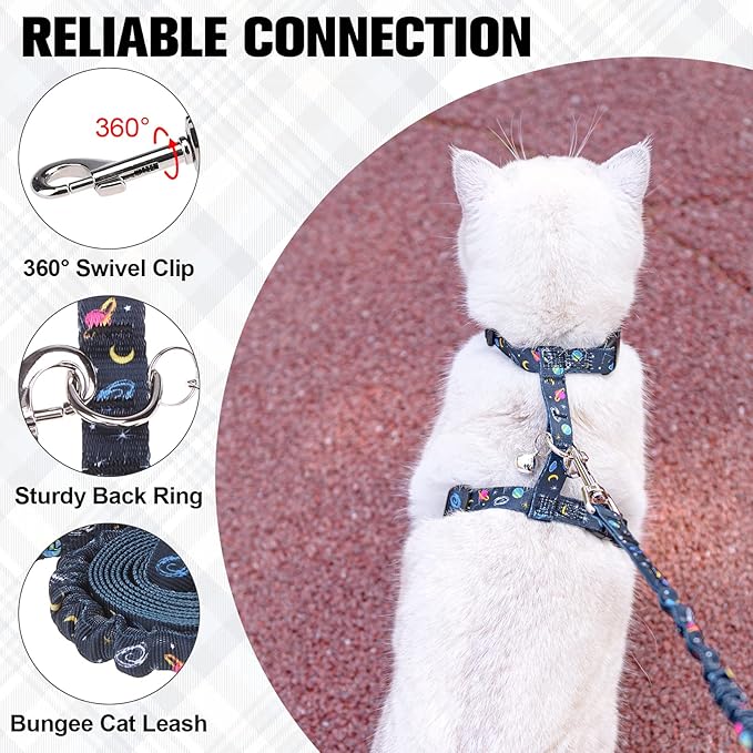 BEAUTYZOO Cat Harness and Leash Set Escape Proof for Walking, Kitten Soft Adjustable Vest Harnesses for Small Medium Large Cats, Easy Control Breathable Plaid Ribbon Nylon for Outdoor Indoor Use