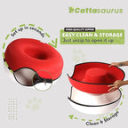 Cattasaurus Peekaboo Cat Cave Donut for Multiple & Large Cats up to 30-45 lbs, 3-in-1 Self Warming Cat Bed, Tunnel & Scratcher for Indoor Cats, Washable & Detachable Dog Bed (Ruby Snowball, Large)