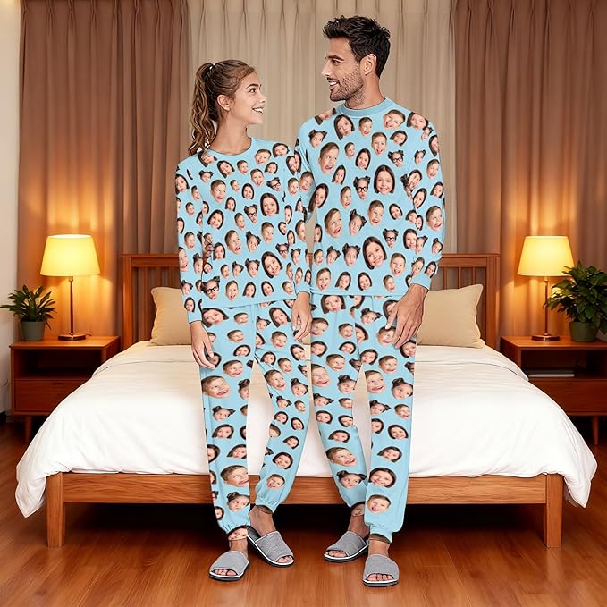 Artsadd Personalized Pajamas with Faces for Women Men Custom Christmas Pajamas Gifts for Family Couple, Funny Photo Pjs