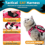 Tactical Cat Harness and Leash Pink for Walking Esacpe Proof, Adjustable Soft Mesh Large Cat Vest with Handle Easy to Control,Molle Patches L
