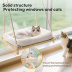 Cat Window Perch, Rustic Cat Hammock Bed with Solid Wood Seat 4 Heavy Duty Suction Cups, Plush Cushion, Indoor Pet Window Hammock for Cats for Large Cats