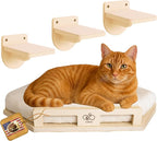 Cat Wall Shelves for Cats & Kitten – Solid Wood Cozy Corner Bed + Cushion with 2 Washable Covers +3 Wooden Steps, Safe Haven for Indoor Cats, Cat Shelves for Wall, Wood Color