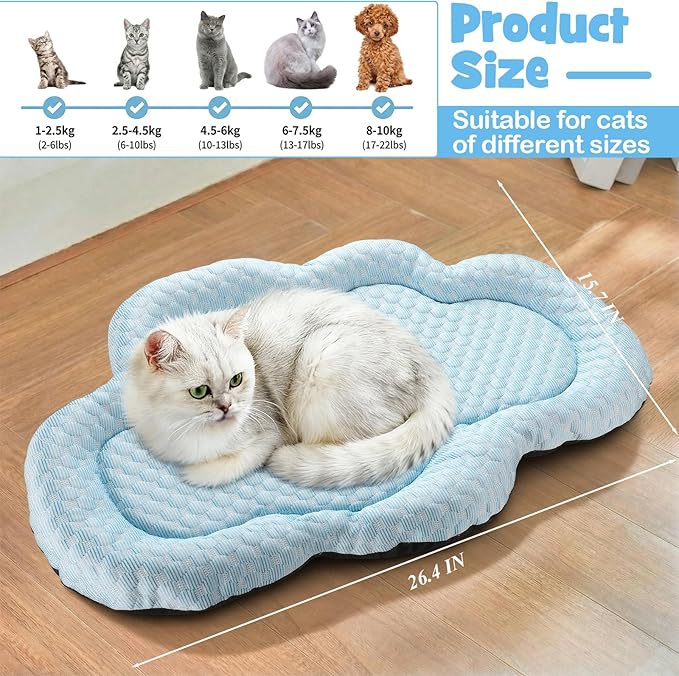 Cooling Mat Summer Cool Pet Cat Sleeping Pad Thicken Puppy Sleeping Blanket Cloud Washable Breathable Non-Slip Pup Cat Pad for Summer Pet Chair Floor Kennel(Blue,26" X 16")