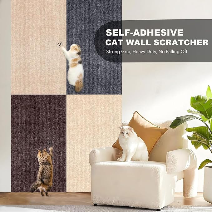 78.7"X15.8" Self-Adhesive Cat Scratching Mat - Durable Couch Protector from Cat Claws, DIY Furniture Protector from Cats Scratching, Sticky cat Scratch wall mat- No Residue, Safe for Cats (Brown)