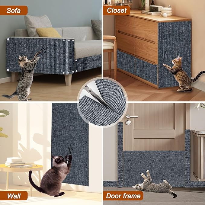 Cat Scratch Mat,118.5"x15.9" Trimmable Self-Adhesive Cats Scratch Carpet,Couch Protector from Cats Claw, Cat Scratch Furniture Protector, Indoor Furniture Protection for Chair, Wall,Sofa(Dark Gray)