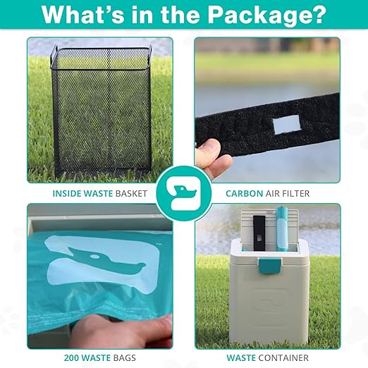 PawPail Pet Waste Station with Activated Carbon Filter and DualVent Odor Control - Outdoor Dog Poop Trash Can with 200 Dog Poop Bags - 19 Liter, Beige