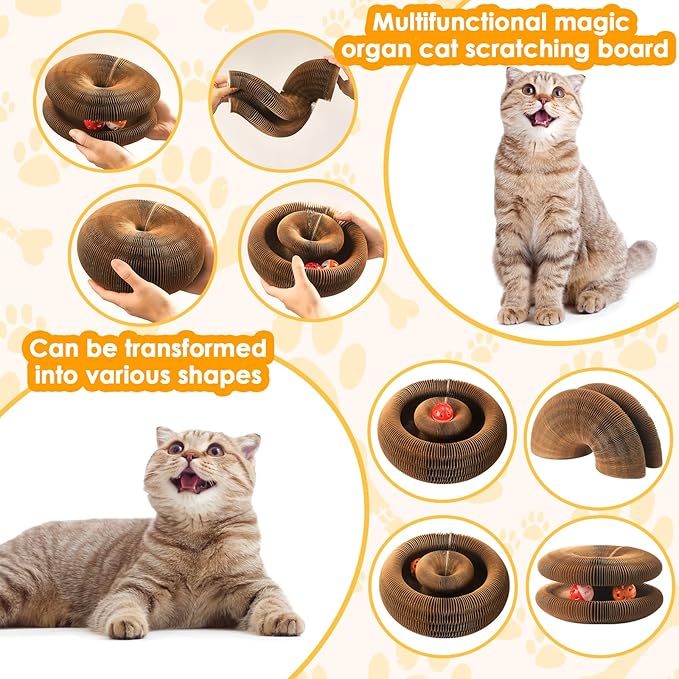 2 Pack Magic Organ Cat Toy Foldable Magic Organ Cat Scratching Board Reversible Infinity Style Magic Organ Cat Toy with 4 PCS Ball Cat Toys Interactive Indoor Cat Toys