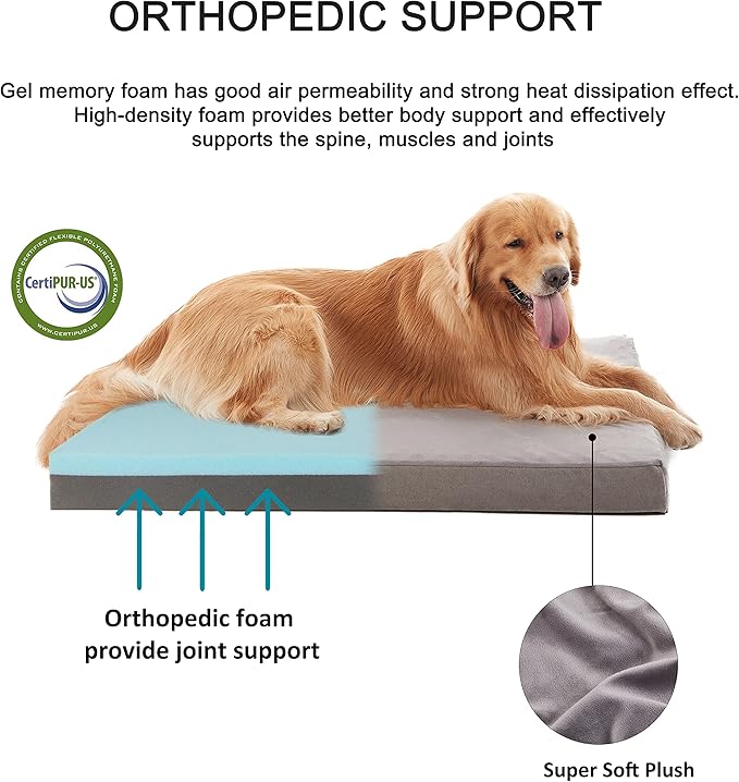 Orthopedic Memory Foam Dog Bed for Large Dogs, Cooling Dog Beds -Waterproof Pet Bed Mats for Crate with Removable Washable Cover,Ideal for Arthritic Dogs (47inch,110Lbs)