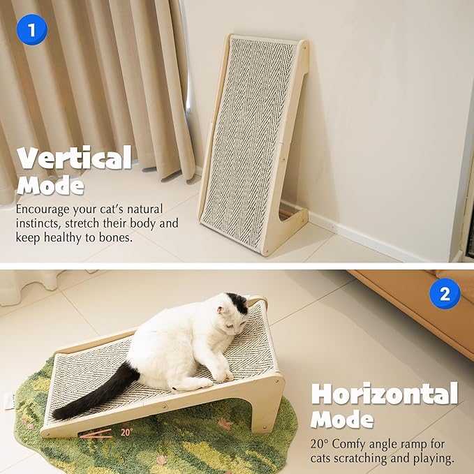 PETKARAY Sisal Cat Scratcher Ramp, L Shaped Scratching Post and Scratch Pad for Indoor Cats, Wall Furniture Protector(Chevron)