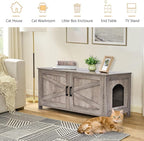 Homhedy 39.4" L Cat Litter Box Enclosure, Pet House with Barn Door, Wooden Cat Washroom Furniture, Fit Most of Litter Box, Greige