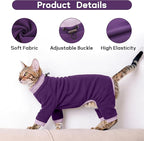 PUMYPOREITY Cat Recovery Suit, Stops Wound Licking After Surgery, Sticky Hair Shirt with Sticky Fabric, Cat Pajamas Prevents Over-Grooming, Purple, XS