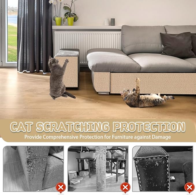 Climbing Cat Scratcher Mat Trimmable Cat Scratching Post Carpet 157.4’’x15.8’’ Self Adhesive Carpet Mat Pad Replacement for Cat Tree Shelves Post Couch Wall Furniture Steps DIY Protector (Beige)