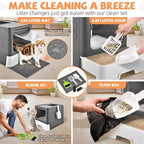 Cat Litter Box with Litter Mat, Foldable Extra Large Free in and Out/One-Way with Lid, Drawer Type Enclosed Kitty Litter Box,Odor Control Anti-Splashing Easy Cleaning (Dark Grey)