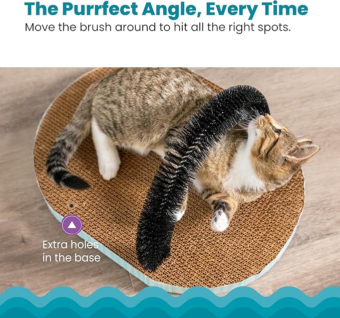 Catstages Scratch & Groom Cat Scratcher with Removable Curved Brush for Self-Grooming Station, Orange