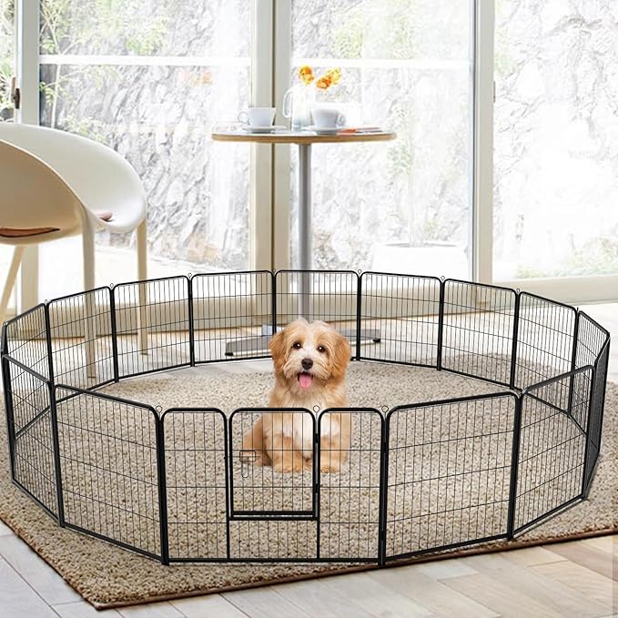 NEWBULIG Dog Playpen 16 Panels 24" Height Foldable Heavy Duty Metal Dog Exercise Playpen Puppy Fence for Indoor Outdoor Yard