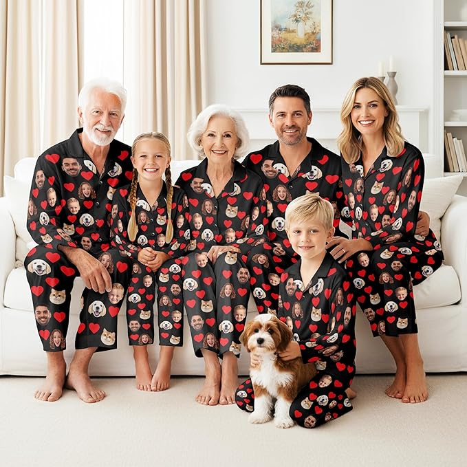 Artsadd Custom Pajamas for Women Men Family, Personalized Face Pjs Pajama Pants, Funny Pet Photo Loungewear Sleepwear Jammies