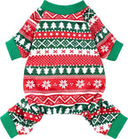 Fitwarm Dog Christmas Outfit, Holiday Pet Clothes for Small Dogs Boy Girl, Festive Pajamas with Feet, Puppy Onesie, Red, Green, XL