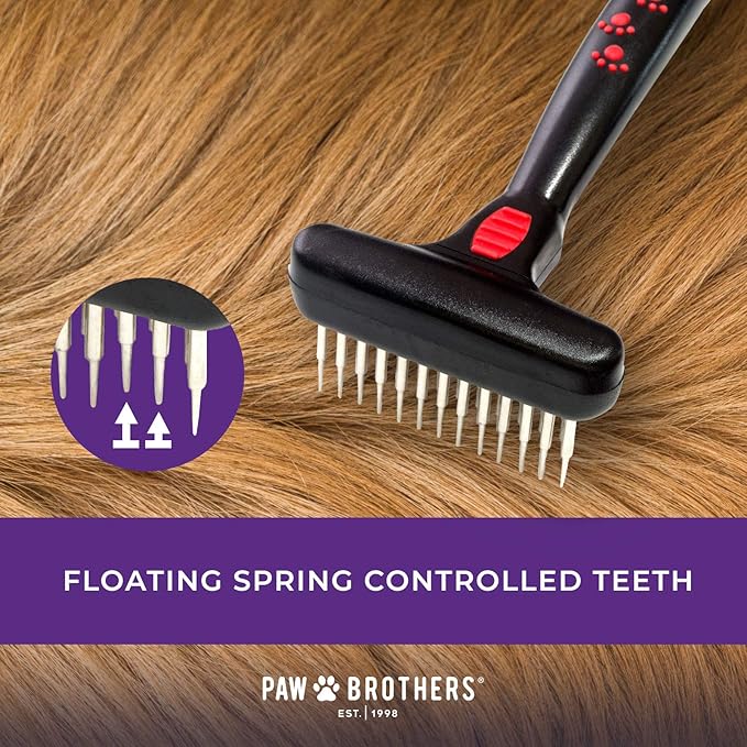 RYAN'S PET SUPPLIES Paw Brothers Magic Spring Undercoat Rake for Dogs, Professional Grade, Spriing Loaded Pins, Comfort Grip, 6.8 in