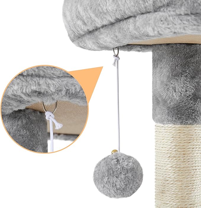 Yaheetech 34.5in Scratching Post, Cat Scratchers for Indoor Cats and Kittens, Multifunctional Activity Post w/Sisal Rope＆Dangling Ball＆Large Condo, Light Gray