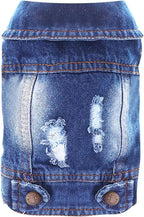 Cool Dog Jean Jacket Small Puppy Outfits Frenchie Clothes Denim Coats for Small Medium Dogs Cats Boys Girls Pet Vest Dog Shirt Clothing Doggy Costume (Blue, XS（Suggest 2-4 lbs）)