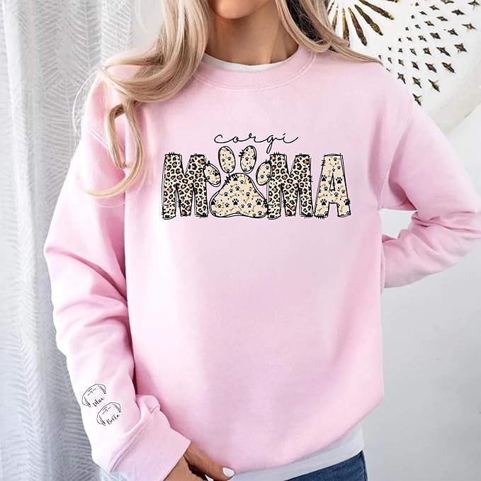 Personalized Dog Breed Mama Sweatshirt, Custom Paw Print Sweater, Cozy Pet Lover Outfit, Unique Gift