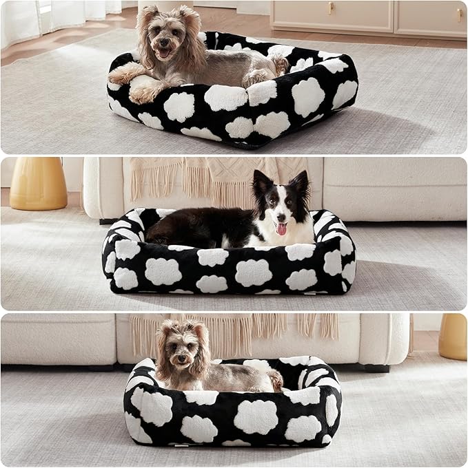 JOEJOY Large Dog Beds Large Sized Dog, Rectangle Washable Orthopedic Pet Bed with Removable Zipper Cover, Cute Soft Calming Puppy Pet Bed with Jacquard Shaggy Plush & Non Skid Bottom