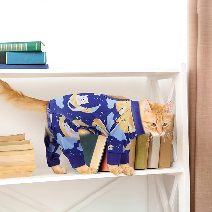 PUMYPOREITY Cat Hair Sticky Shirt – Breathable & Lightweight, Reduces Shedding Fur Pajamas, Prevents Licking Wounds After Surgery, Cat Sweaters - Soft & Machine Washable, Blue, L