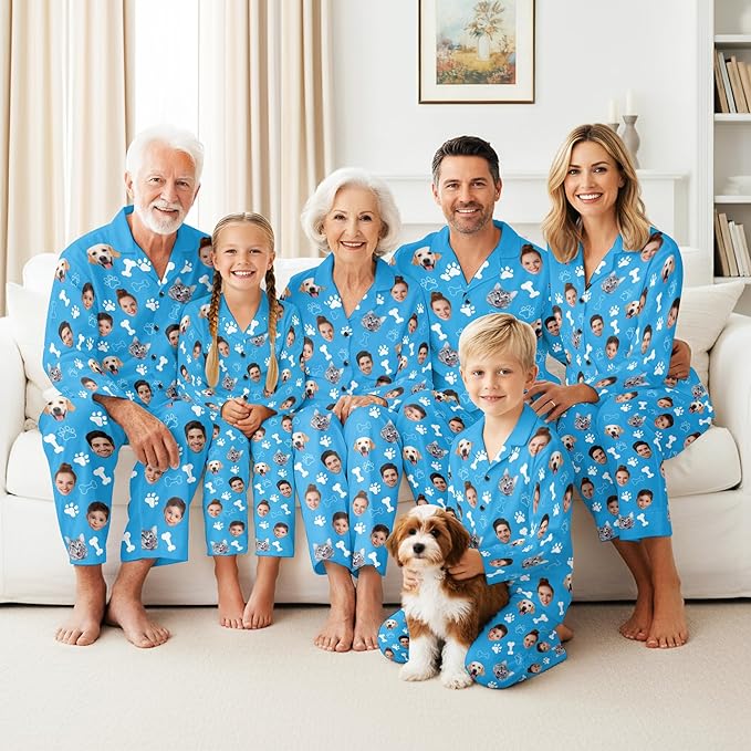 Artsadd Custom Pajamas for Women Men Family, Personalized Face Pjs Pajama Pants, Funny Pet Photo Loungewear Sleepwear Jammies