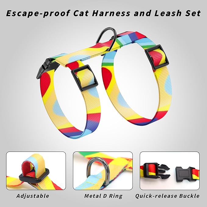 Cat Harness and Leash Set, Adjustable Kitten Harness Escape Proof Cats Harness, Soft Lightweight Walking Travel Pet Harness, Cute Kitty Harness Leash Set for Small Medium Cats, Yellowstone Park