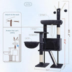 Cat Tree for Indoor Cats, Cat Tower with Scratching Post for Small Cats and Kittens, Cat House with Removable Top Platform and Fluffy Balls, Hanging Cat Basket, Smoky Gray GCT006SG