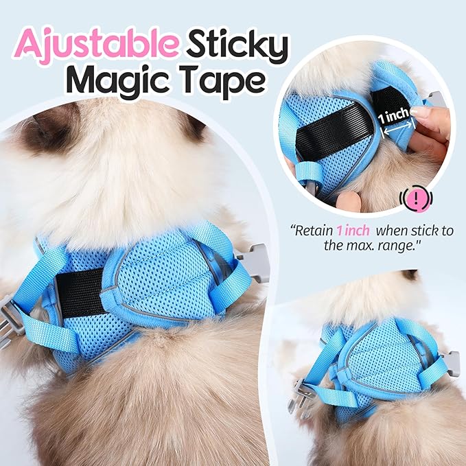 Dooradar Cat Harness and Leash Set, Escape Proof Lightweight Kitten Harness, Soft Breathable Reflective Vest for Outdoor Walking Traveling, Adjustable for Small Cats, Pink & Blue, S
