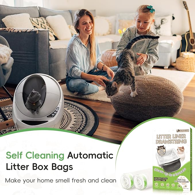 Litter Box Liners 60 Count Jumbo Cat Litter Bags, Easy Clean Up Thick Large Kitty Litter Liners for Litter Box, Drawstring Cat Litter Box Liner Bags for Litter Box Robot 4 and 3