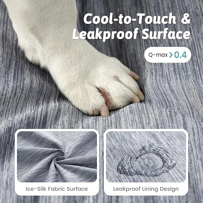 Cooling Dog Bed for Large Size Dogs, Q-Max >0.4 Summer Cool Orthopedic Foam Pet Sofa Bed with Sides, Bolster Anti-Slip Couch with Washable Removable Cover, XL 44x32x7 inch, Dark Grey