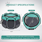 Pet Cat Playpen for Indoor Cats Enclosed, Puppy Dog Play Pen for Outdoor Travel Camping (Large Size, Green & Dark Grey)