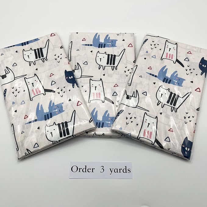 1 Yard (Pre-Cut) 43" x 36" (109cm x 92cm) Premium Floral Cotton Quilting Sewing Fabric, DIY Sewing Patchwork Supplies for Face mask Clothing Handmade Craft&Home Decoration (Cute cat 7)