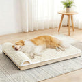 Orthopedic XL Dog Bed Large Sized Dog with Pillow 42''X28'', Waterproof Soft Comfortable Egg Crate Foam Pet Crate Beds Mat with Removable Washable Cover and Non-Slip Bottom, Cream