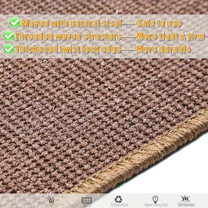 Cat Scratching Mat, 23.6 x 15.7inch Sisal Cat Scratchers for Indoor Cats with Velcro Tapes,Stick on Floor Wall Cat Scratcher,Horizontal Cat Scratcher Protect Carpets and Sofas (Dark Brown)…