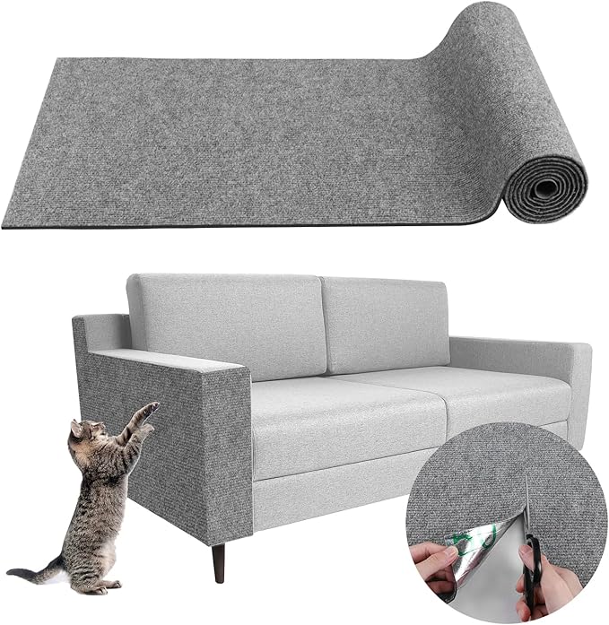 Climbing Cat Scratcher Mat Trimmable Cat Scratching Post Carpet 157.4’’x15.8’’ Self Adhesive Carpet Mat Pad Replacement for Cat Tree Shelves Post Couch Wall Furniture Steps DIY Protector (Light Gray)