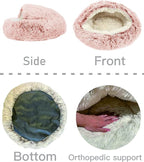 ShinHye Cozy Cat Bed - Round Plush Fluffy Hooded Cave, Indoor/Outdoor, Waterproof & Washable, Calming Anti-Anxiety Design - 23x23inch, Pink