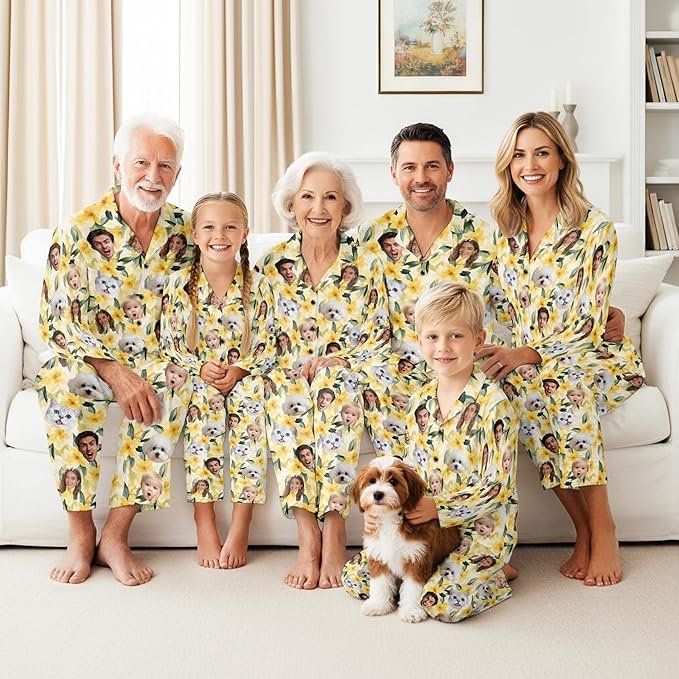 Artsadd Custom Pajamas for Women Men Family, Personalized Face Pjs Pajama Pants, Funny Pet Photo Loungewear Sleepwear Jammies