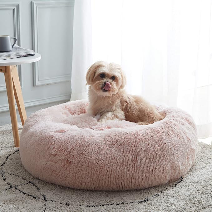 WESTERN HOME WH Calming Dog & Cat Bed, Anti-Anxiety Donut Cuddler Warming Cozy Soft Round Bed, Fluffy Faux Fur Plush Cushion Bed for Small Medium Dogs and Cats (20"/24"/27"/30")