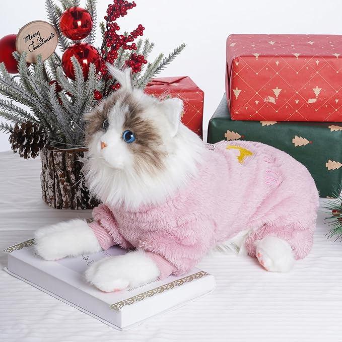 Plush Dog Pajamas Cute Warm Puppy Crown Pajamas Warm Kitten Winter Jumpsuit Clothes for Small Dogs Cats Girl(S)