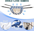 JSPYFITS Cat Cage Hammock with Ball,Double Layer Hanging Adjustable Soft Pet Bed Suit for Kitten Ferret Puppy Rabbit or Small Pet, 2 Level Indoor Bed for All Season(Blue Whale)