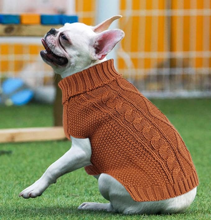 Dog Sweaters for Small Dogs Winter Dog Clothes for Chihuahua Yorkie Warm Puppy Sweater Knitted Pet Clothes Cute Doggy Cat Outfit for Thanksgiving (Brown, X-Small)