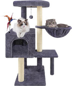 35.4'' Multifunction Cat Tree with Cozy Hammock & Hanging Ball, Cat Tower with Activity Cat Condo & Jute-Covered Scratching Posts, Grey