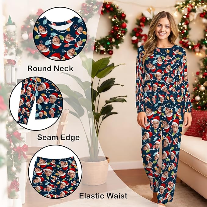 Artsadd Personalized Pajamas with Faces for Women Men Custom Christmas Pajamas Gifts for Family Couple, Funny Photo Pjs