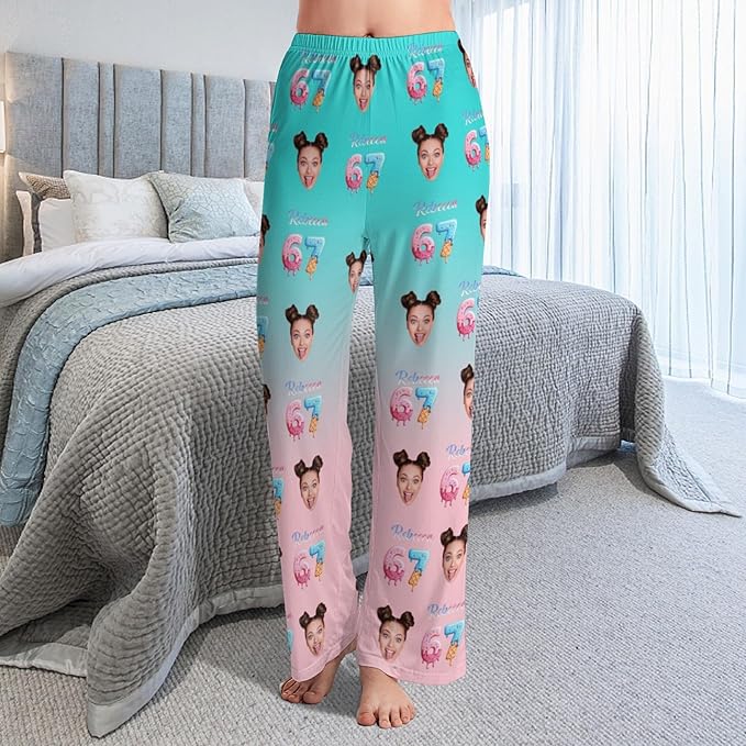Custom Pajama Pants for Women Men, Personalized 67 Name Photo PJ Family Six Seven Matching Sleep Bottoms Birthday Xmas Gifts