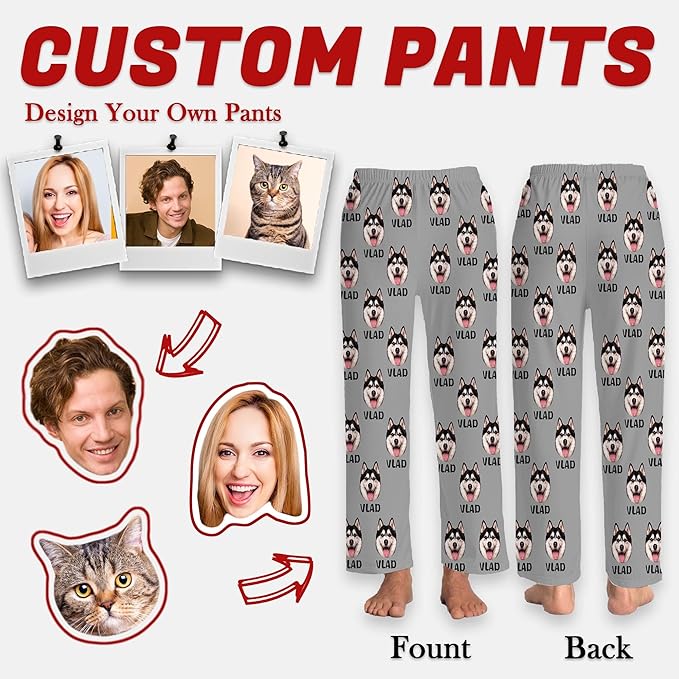 Personalized Face Pajama Pants for Men Women Custom Photo Printed Pajamas Bottoms Trousers Gift for Christmas Birthday