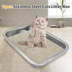 Fhiny 4Pack Stainless Steel Kitten Litter Box, Small Size Low Entry Metal Cat Open Litter Pan Potty Kitten Training Toilet Odor Control Smooth Surface (XL:15.7" L×11.8" W×2" H)